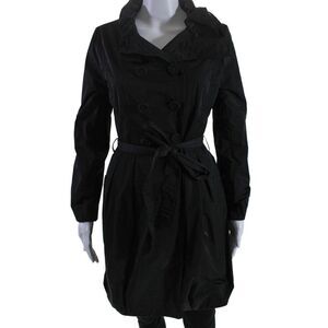 22 Womens Double Breasted Collared Belted Light Jacket Black Size Medium